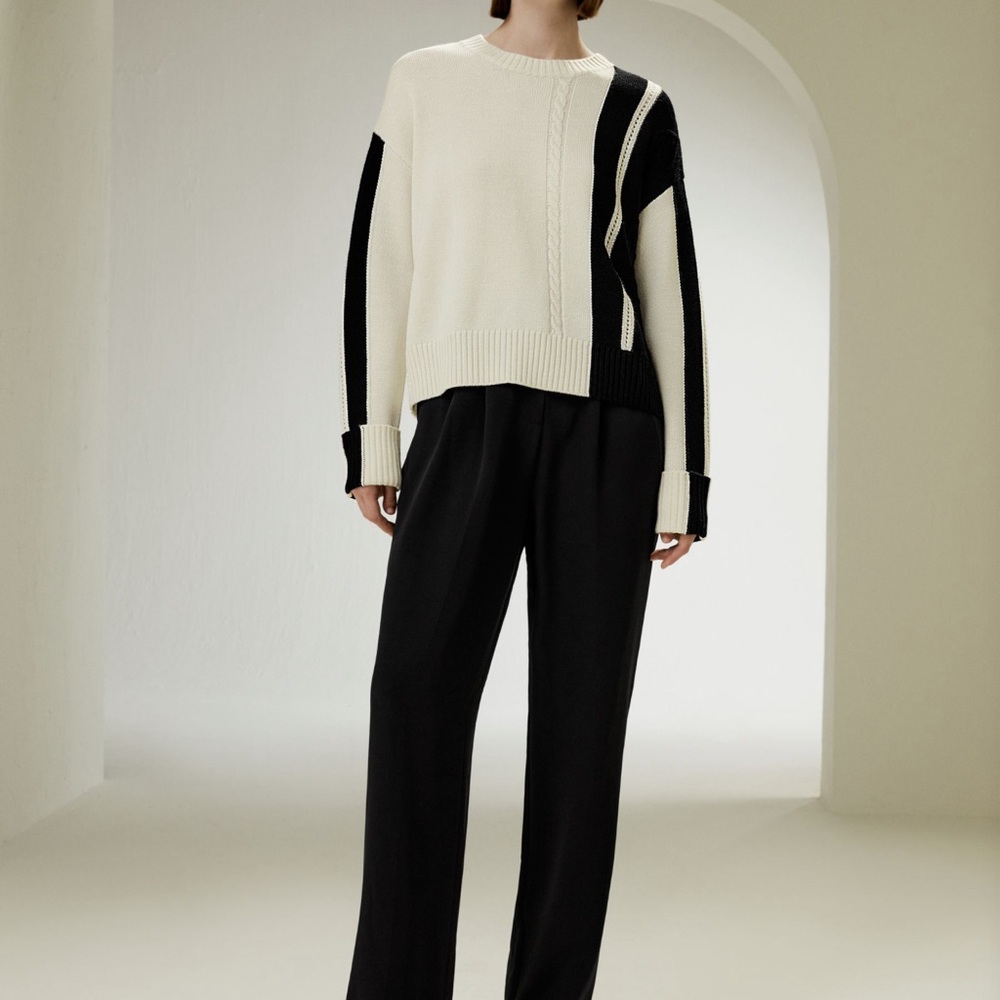 Bicolor stripe knit lilysilk wool sweater NWT